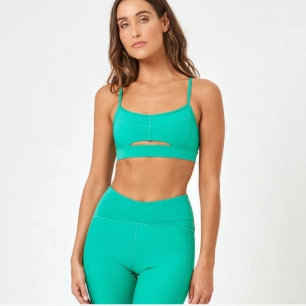 L*SPACE Active green workout set leggings + sports bra cutout gym set